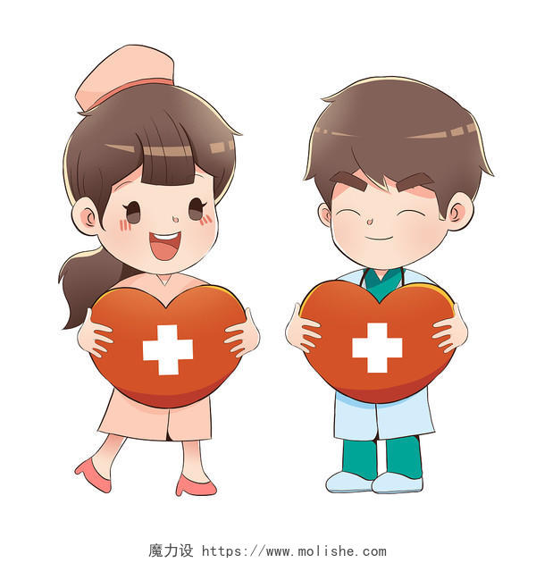 卡通爱心护士和医生主题插画元素世界红十字日